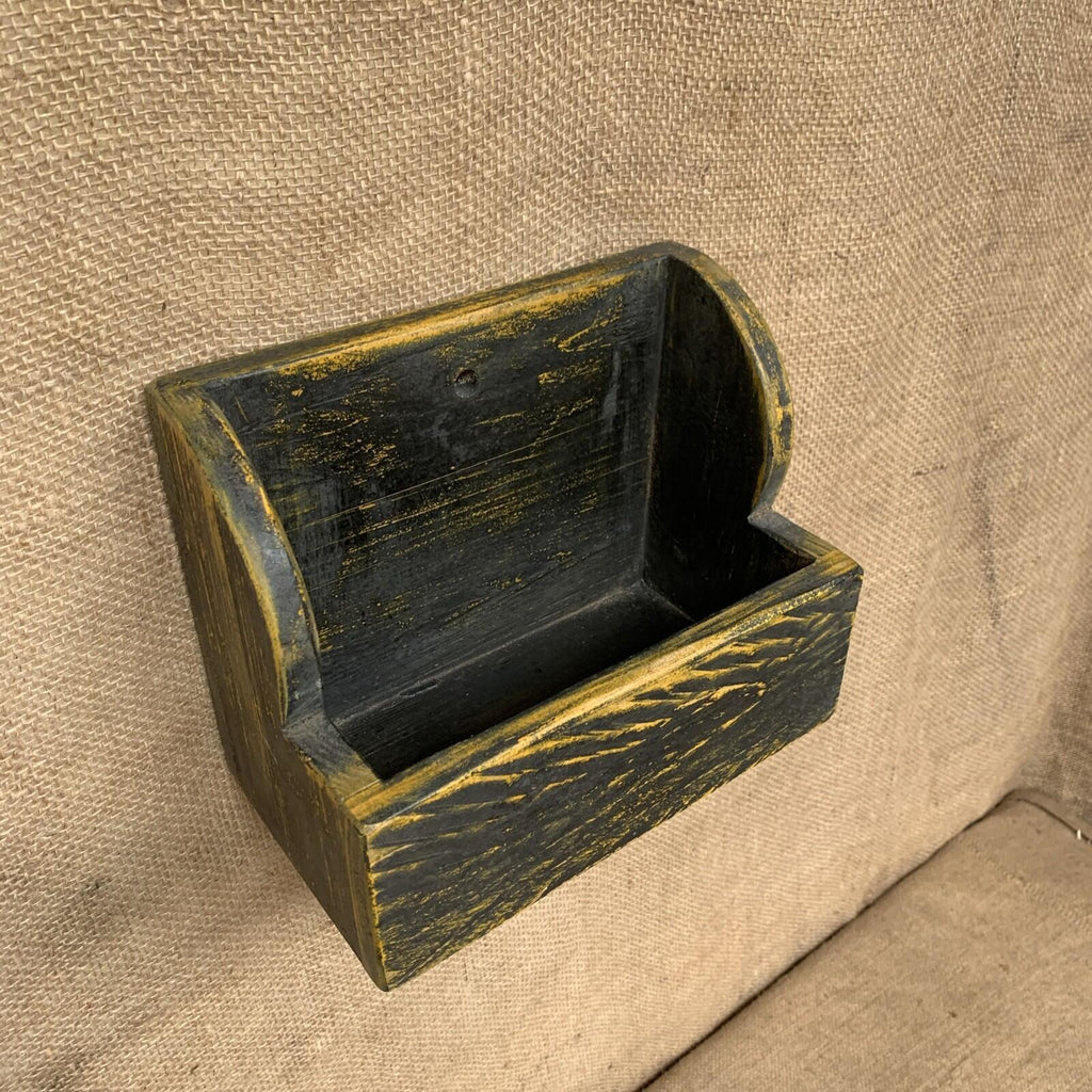 Rustic Wall Box - Waxed Painted Black & Yellow Pine - Farmhouse - Cottage