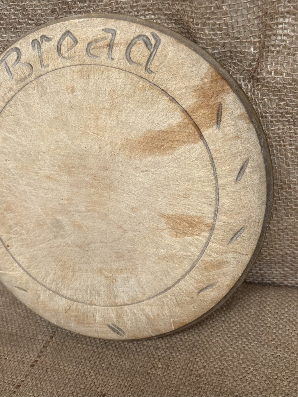 Vintage Carved Round Bread Board - English Kitchenalia - Farmhouse