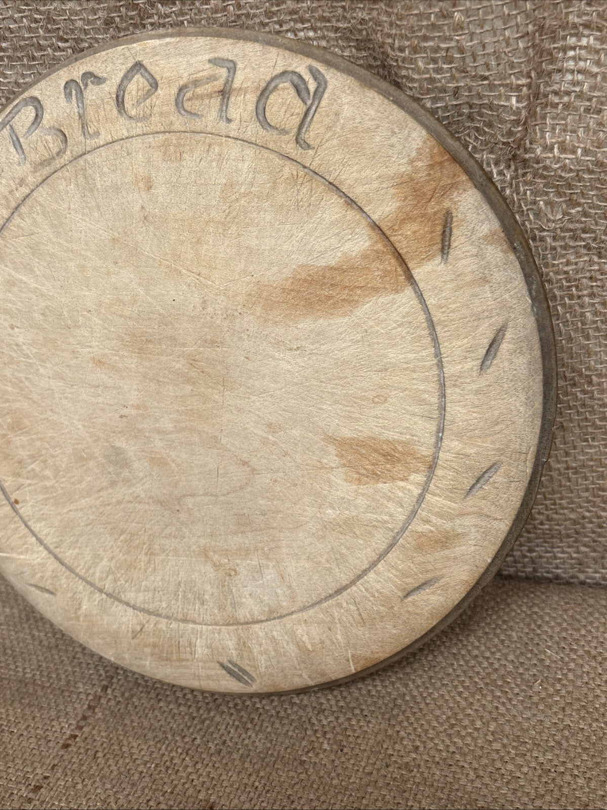 Vintage Carved Round Bread Board - English Kitchenalia - Farmhouse