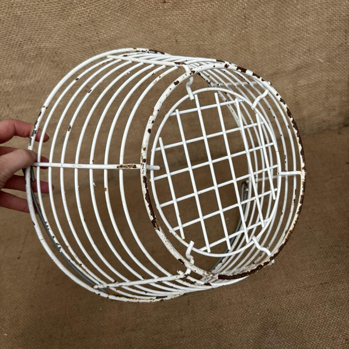 Wire Basket - White Worn Paint - Farmhouse Egg Basket - Cottage Garden - Vintage