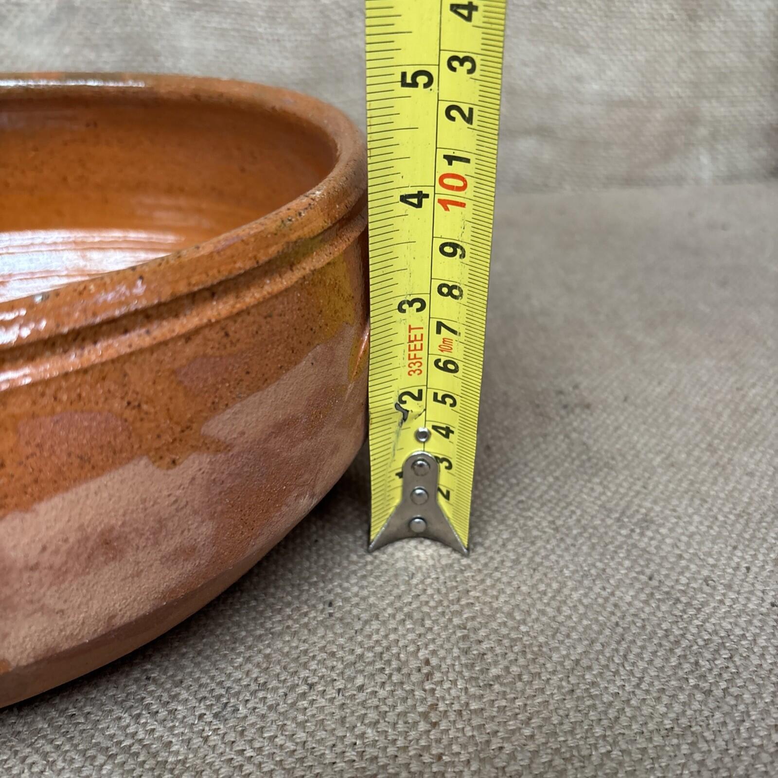 Large Terracotta Serving Bowl With Handles - Half Glazed - Vintage