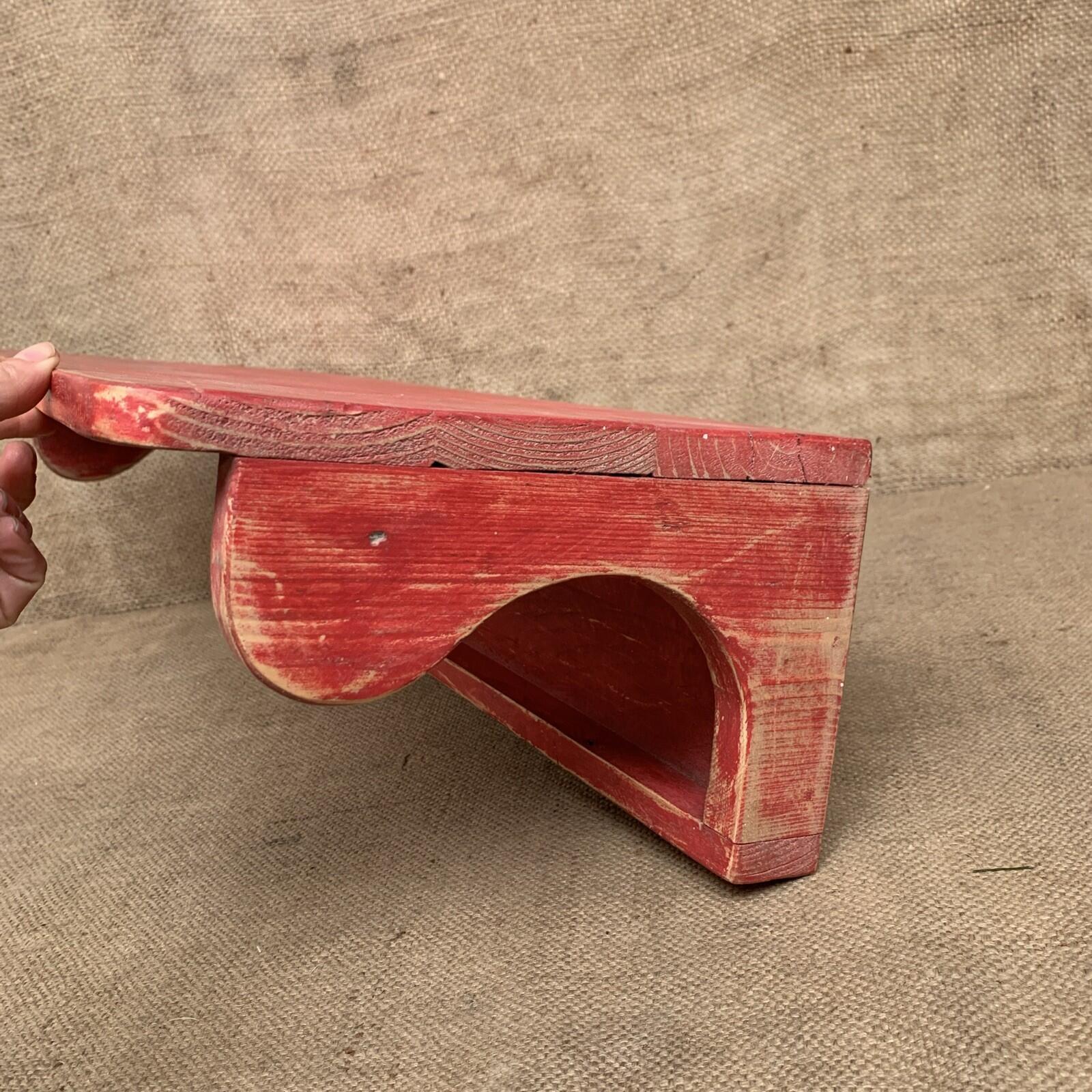 Rustic Pine Shelf - Painted Red - Free Standing Or Wall hanging