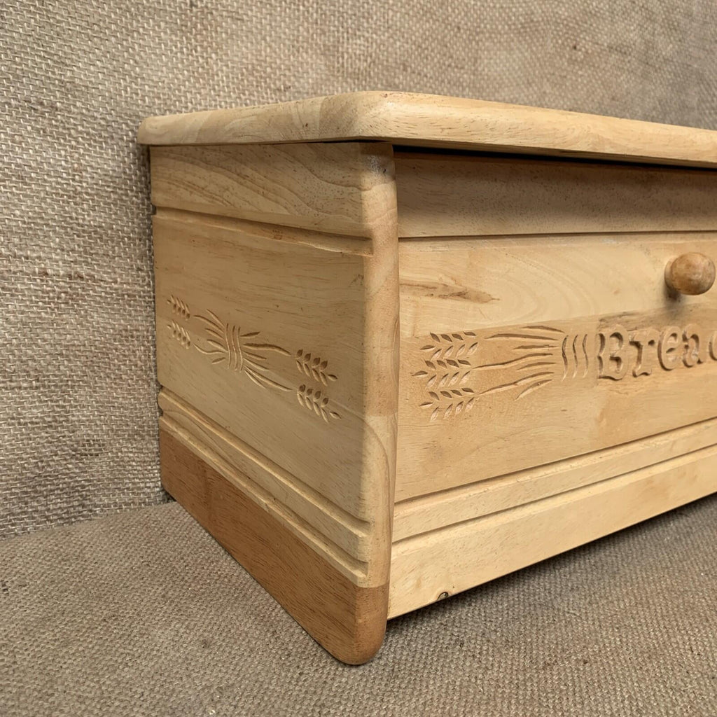 Carved Wooden Bread Bin - Drop Down Front - Farmhouse - Cottage - Bread Box
