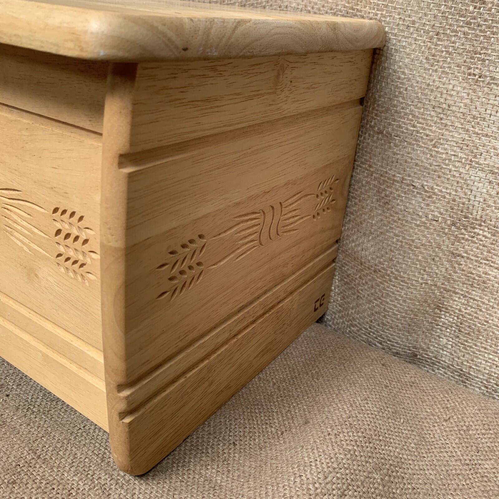 Carved Wooden Bread Bin - Drop Down Front - Farmhouse - Cottage - Bread Box