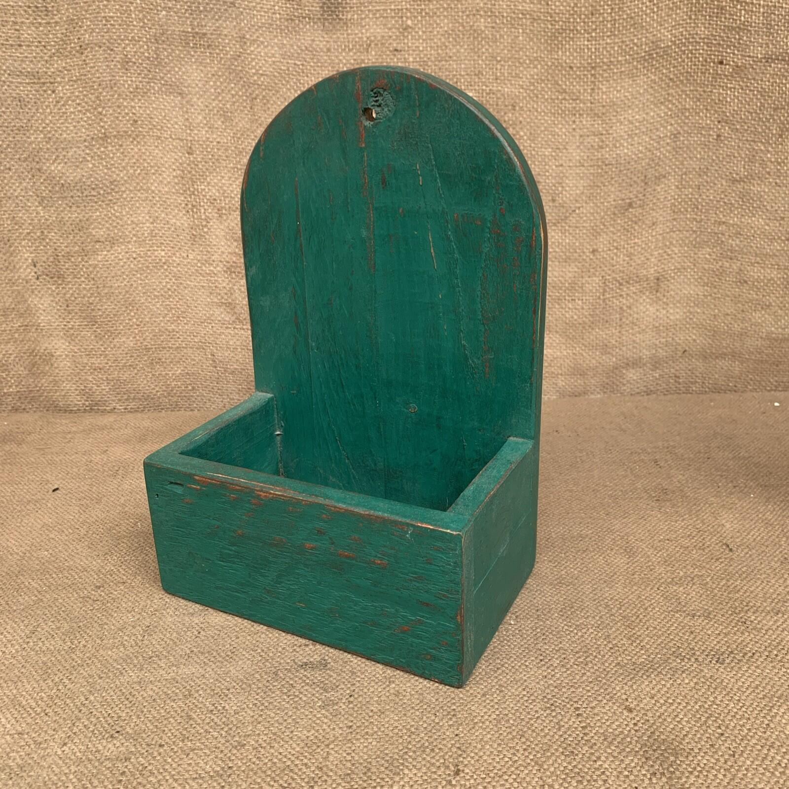 Rustic Wall Box - Worn Dark Green Painted Pine - Farmhouse - Cottage