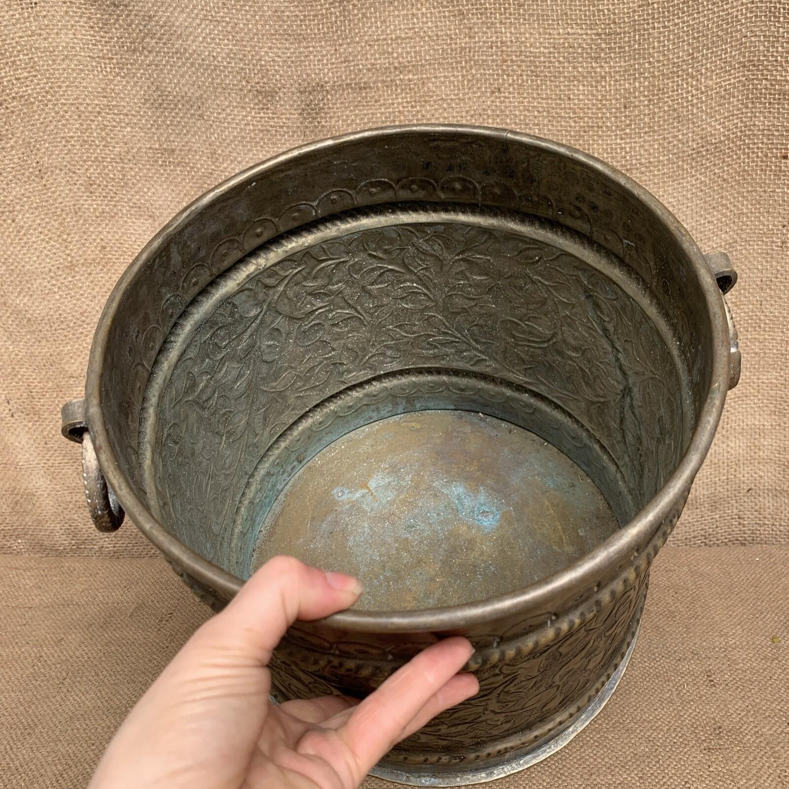 Antique Brass Planter With Handles - Urn - Jardiniere - Rustic - Art Nuevo