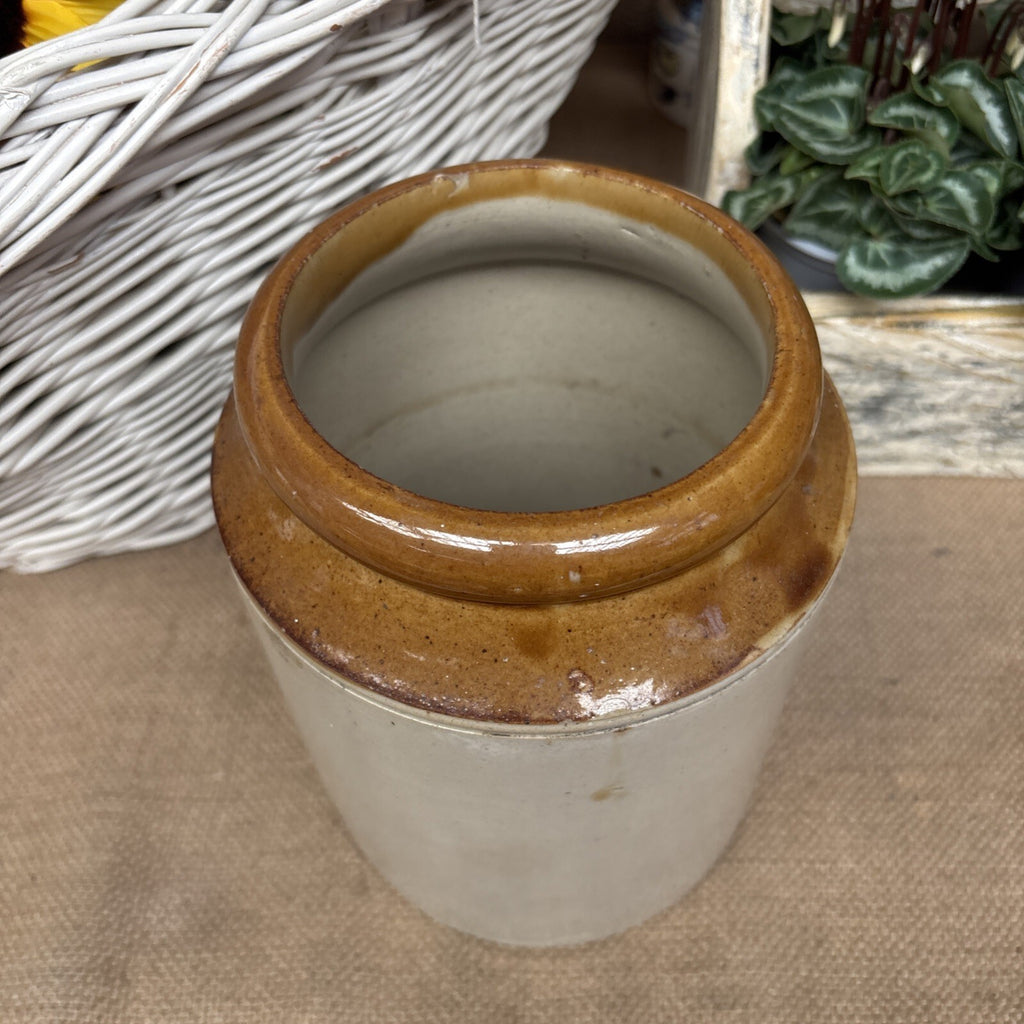 Vintage Stoneware Jar / Utensil Holder /  Two Tone Farmhouse Kitchen