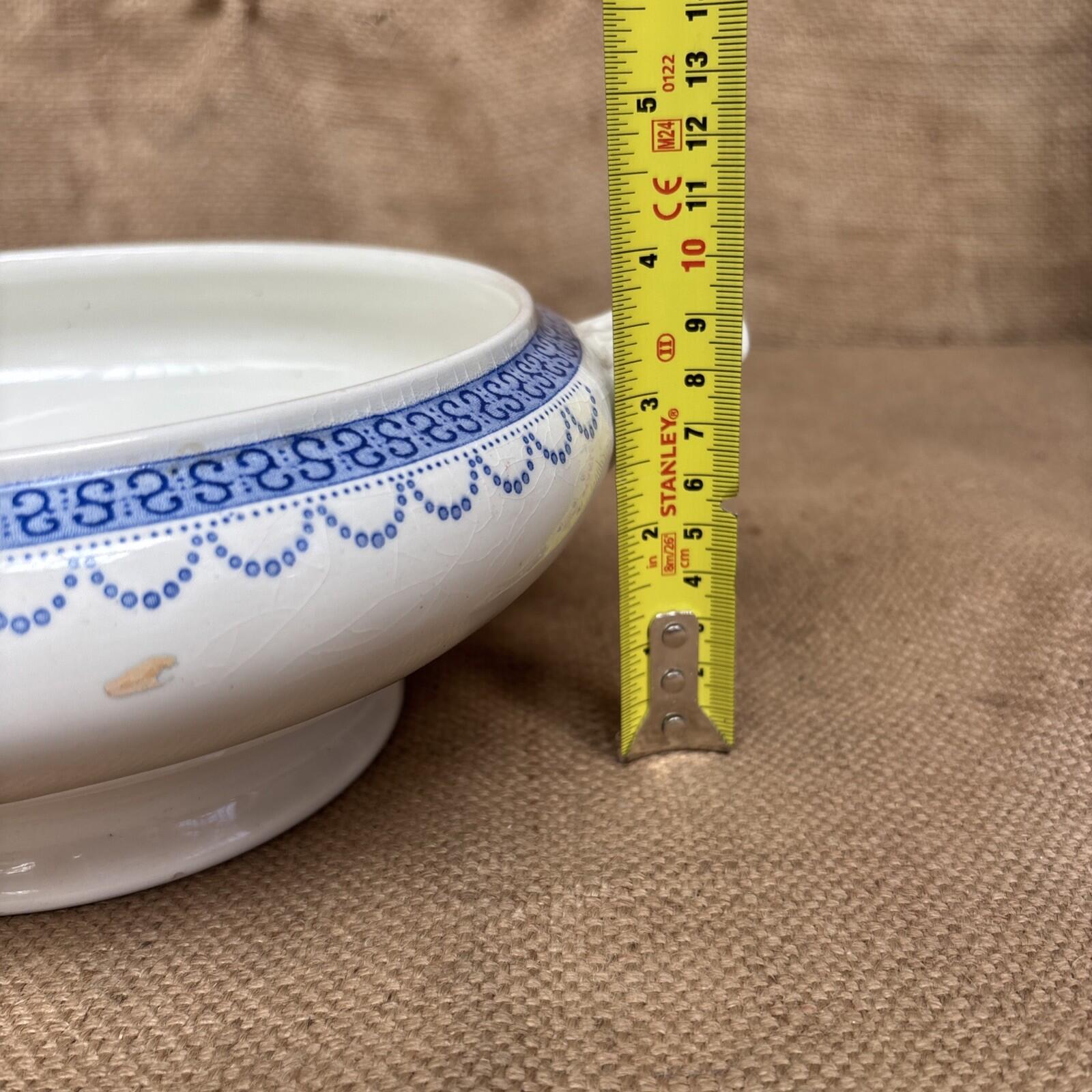 Antique Blue And White Tureen - No Lid - Farmhouse - Cottage - Bulb Bowl
