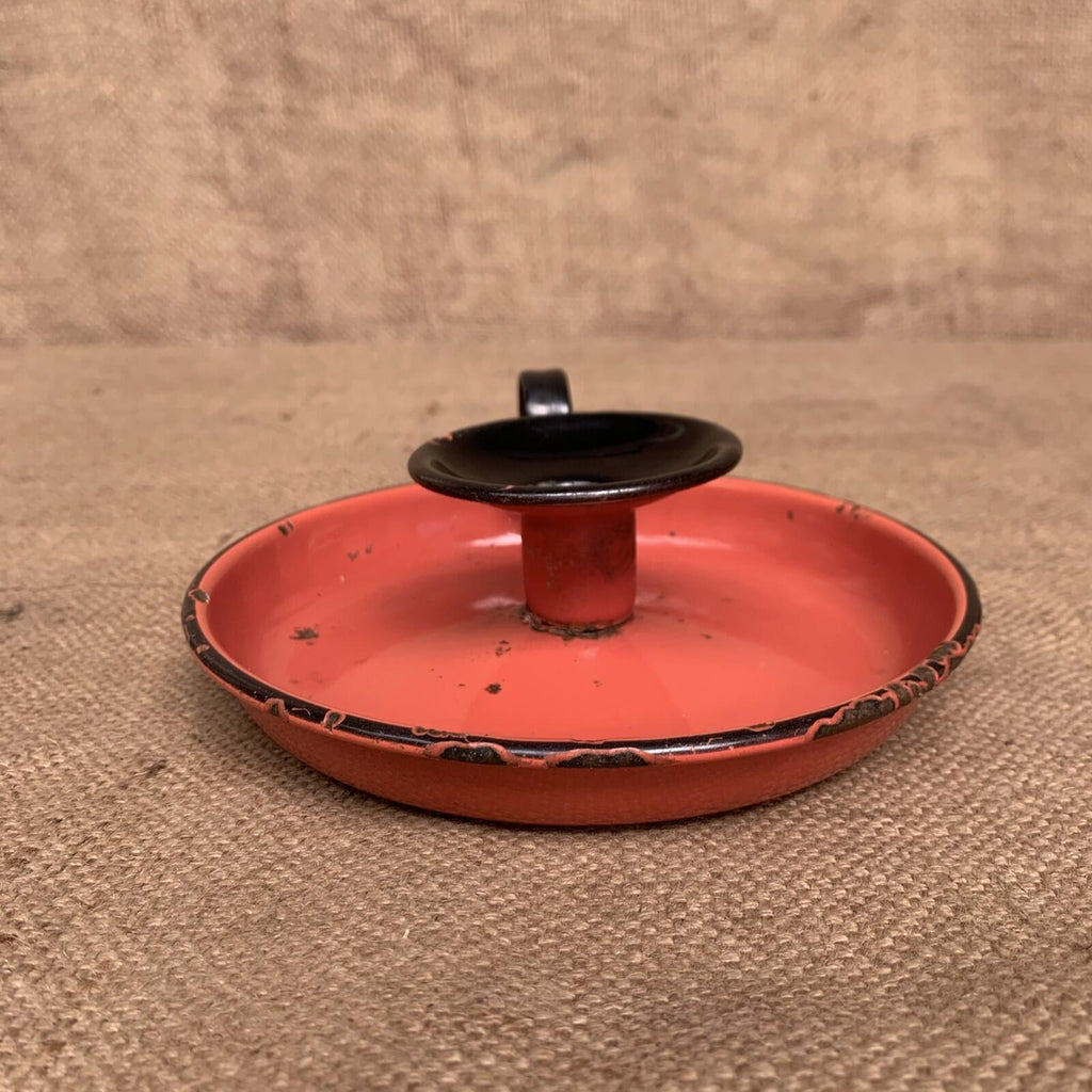 Rustic Candle Stick Holder Enamel Red  / Farmhouse / Cottage