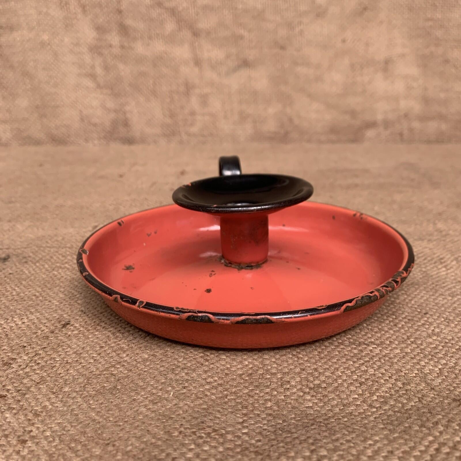 Rustic Candle Stick Holder Enamel Red  / Farmhouse / Cottage