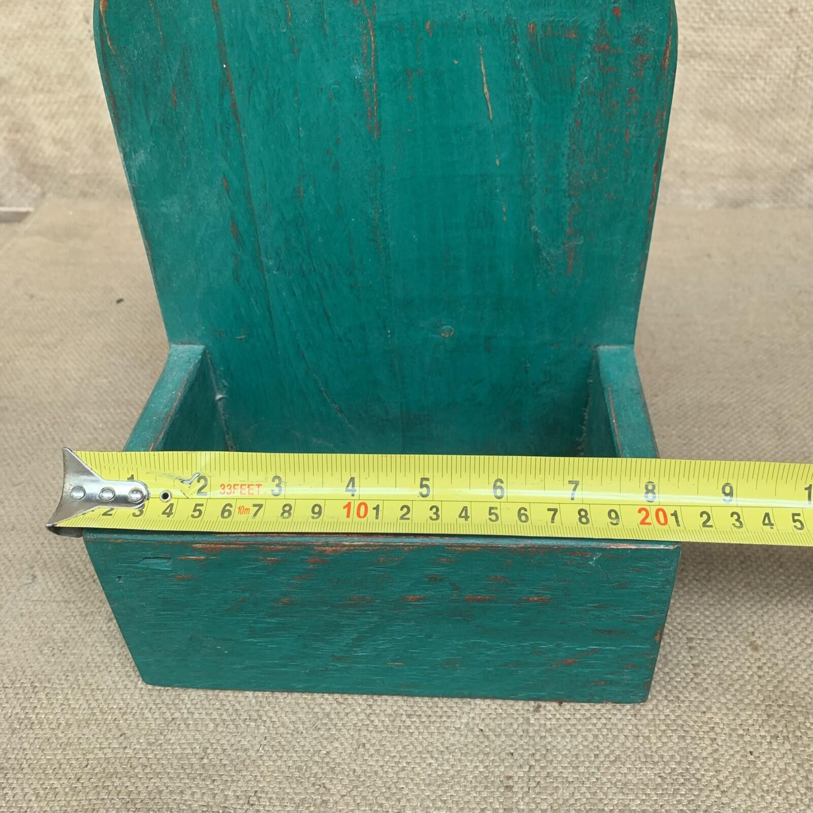 Rustic Wall Box - Worn Dark Green Painted Pine - Farmhouse - Cottage