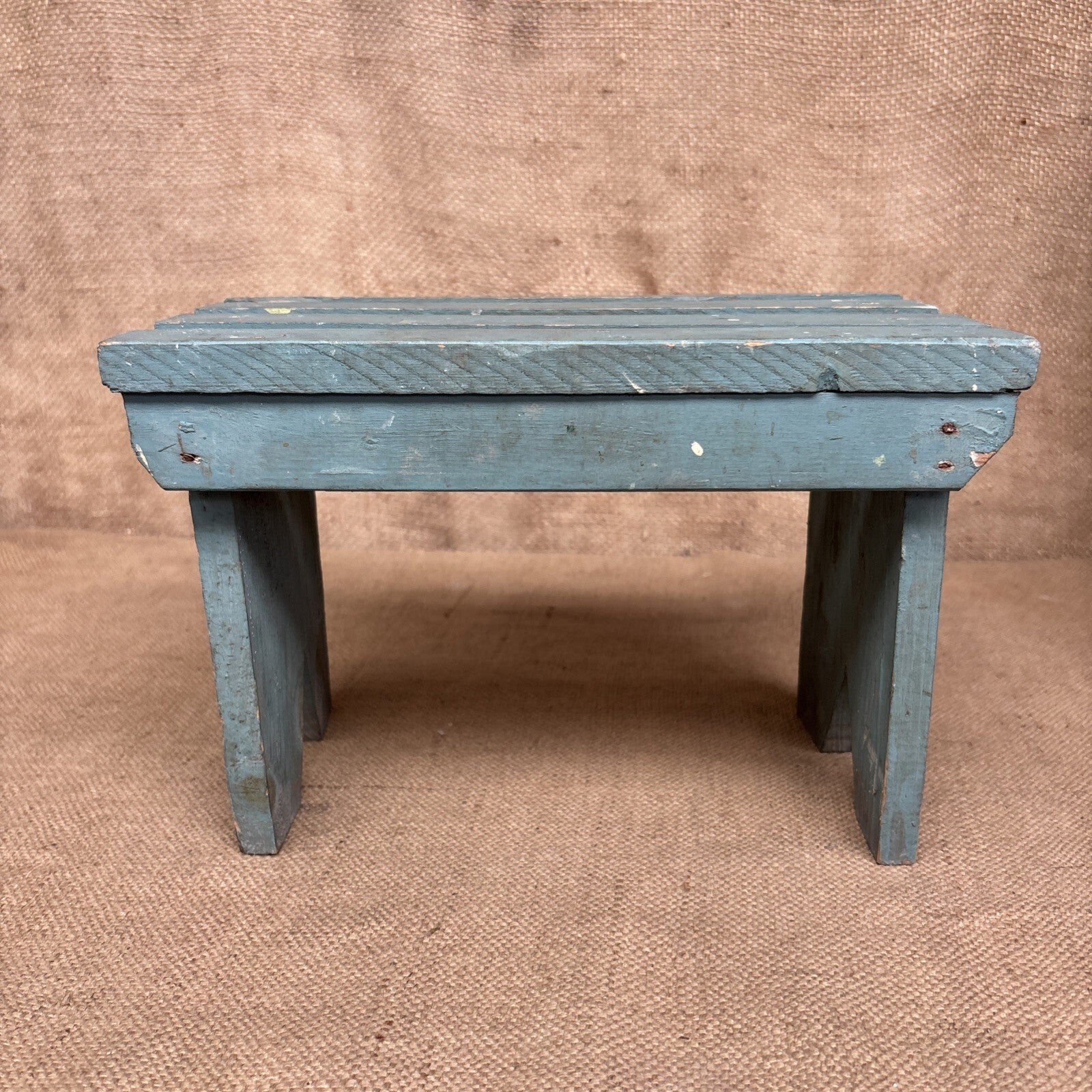 Vintage Stool - Rustic Blue Paint - Farmhouse - Cottage