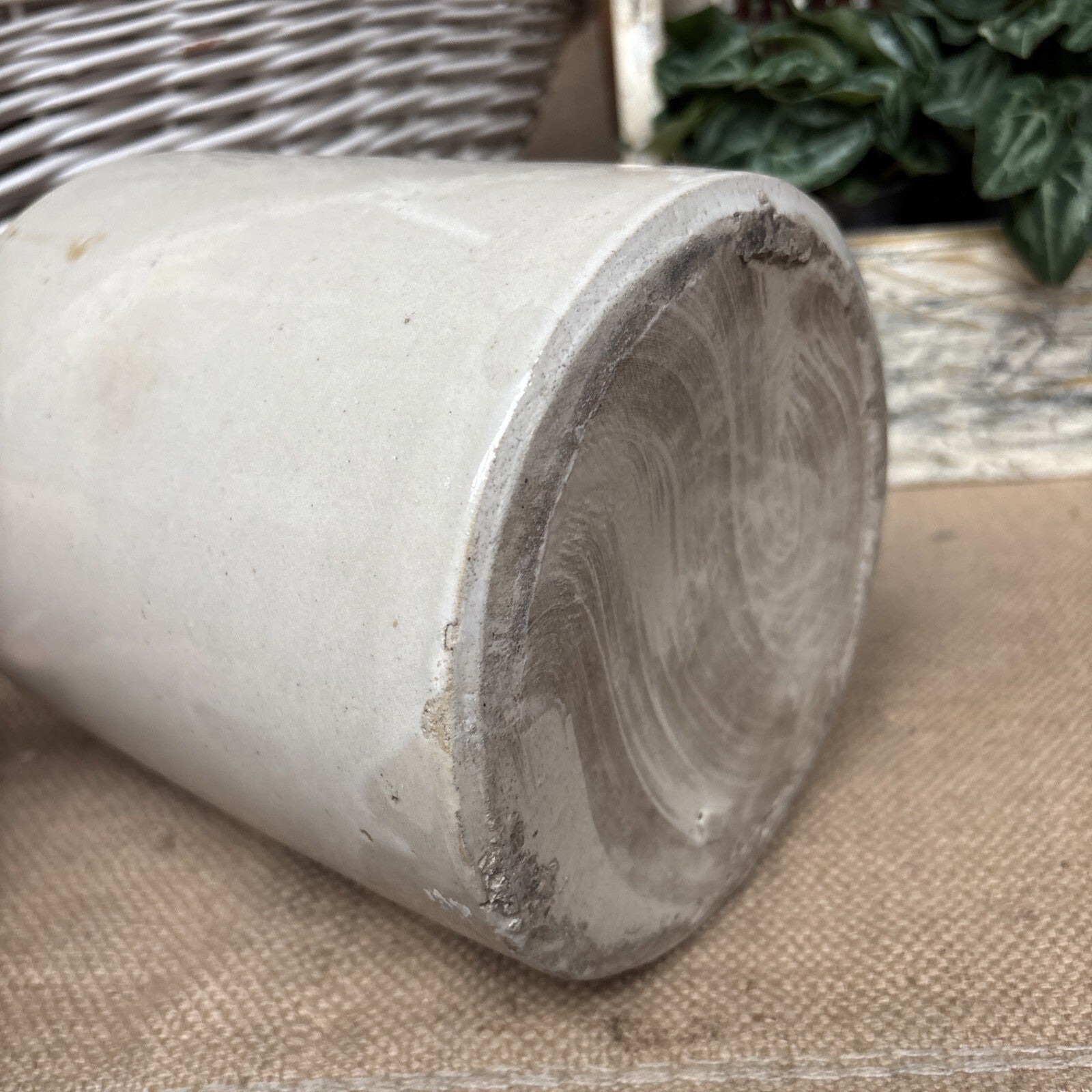 Vintage Stoneware Jar / Utensil Holder /  Two Tone Farmhouse Kitchen