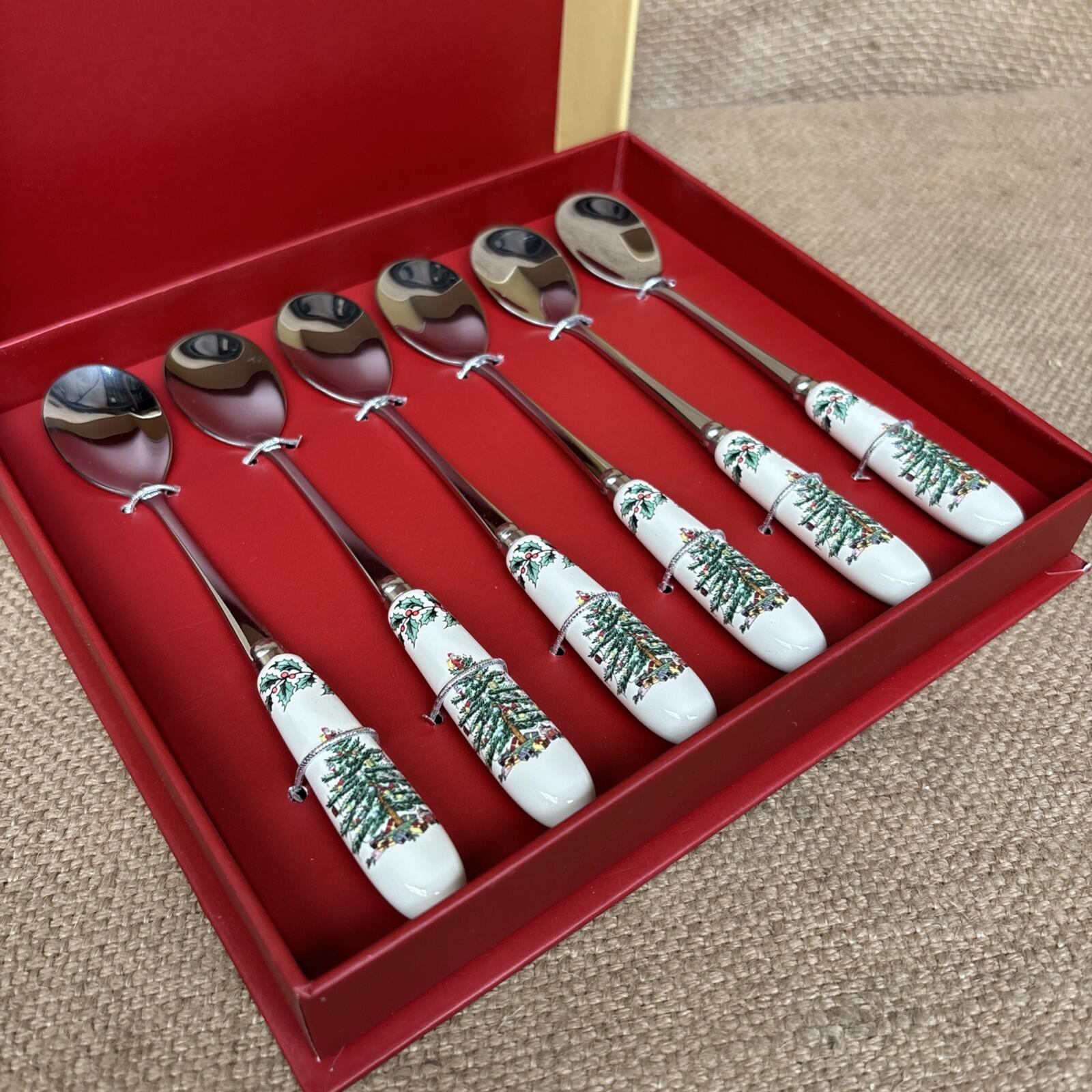 Spode Christmas Tree Teaspoons 6 New In Box