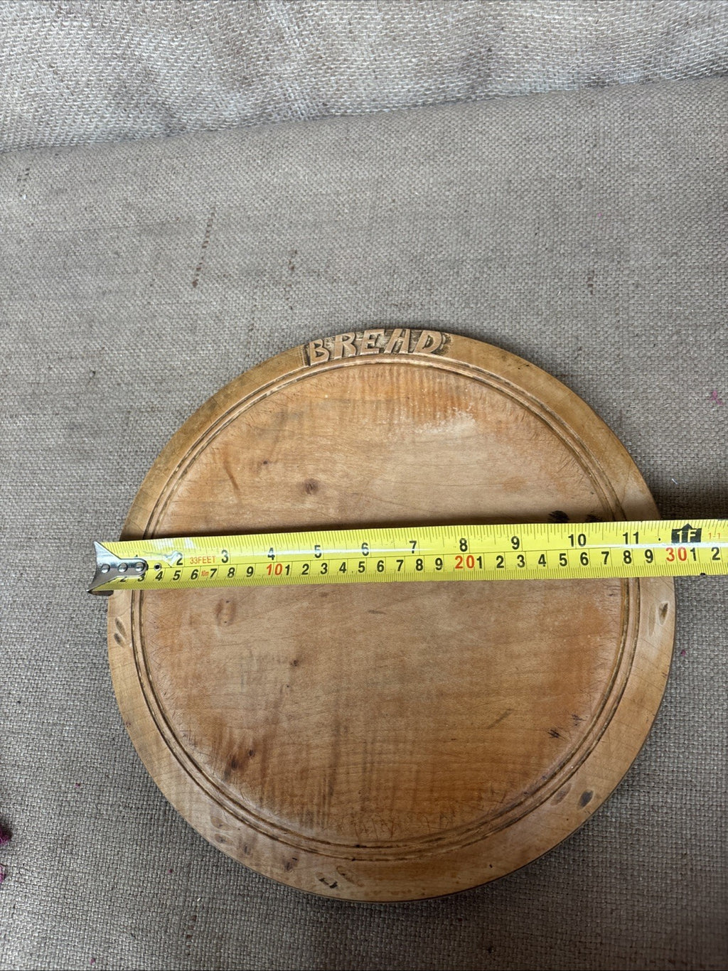Antique Carved Round Bread Board - English Kitchenalia - Farmhouse - Cottage