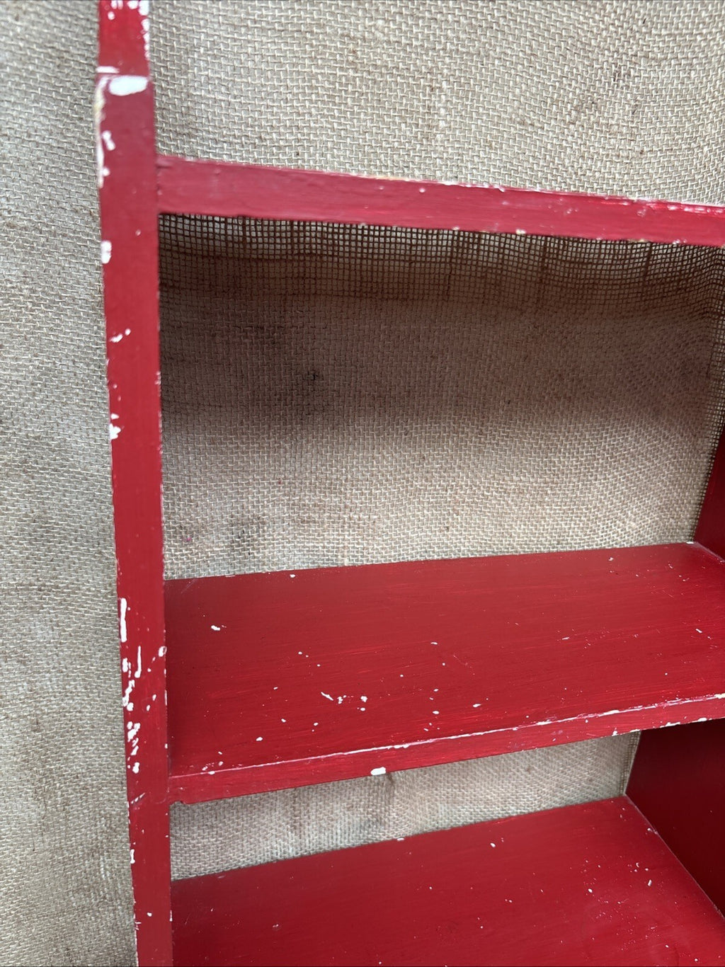 Vintage Chippy Painted Small Freestanding Shelves - Red - White - Farmhouse