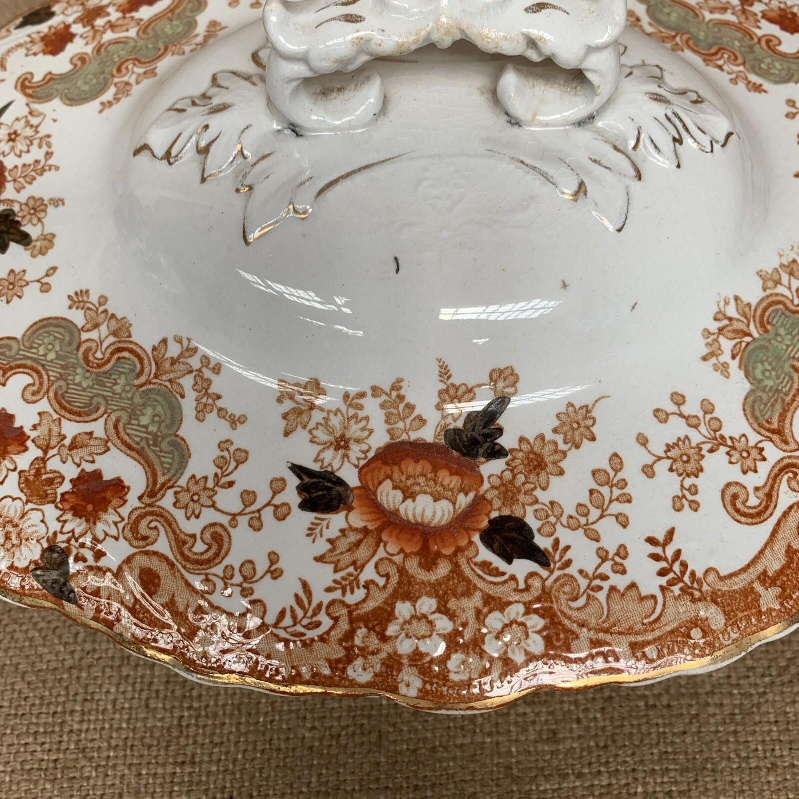 Antique W. Adams & Sons Crown Semi-Porcelain Derby Lidded Tureen