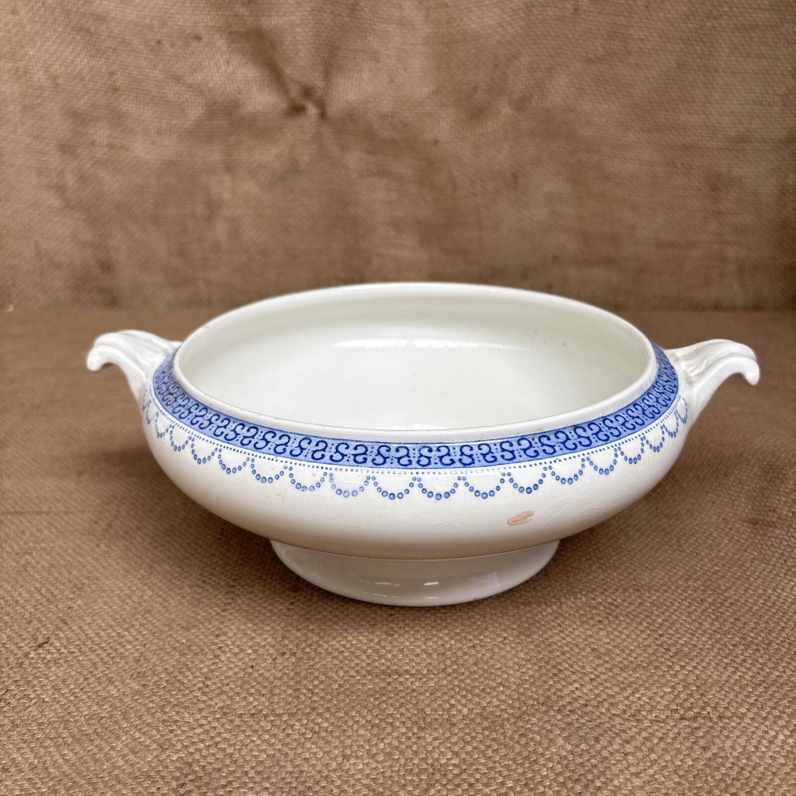 Antique Blue And White Tureen - No Lid - Farmhouse - Cottage - Bulb Bowl