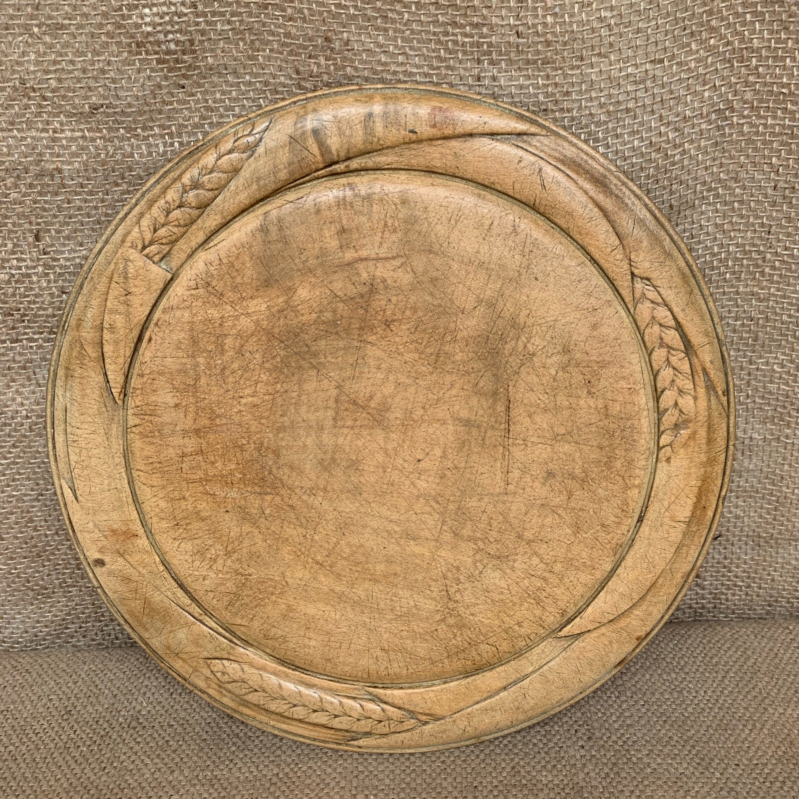 Antique Wooden Bread Board with Wheat Carving #1297