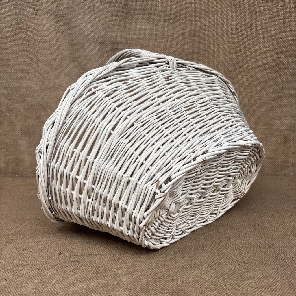Vintage Wicker Flower Basket - Farmhouse - Cottage - Chippy White - Large