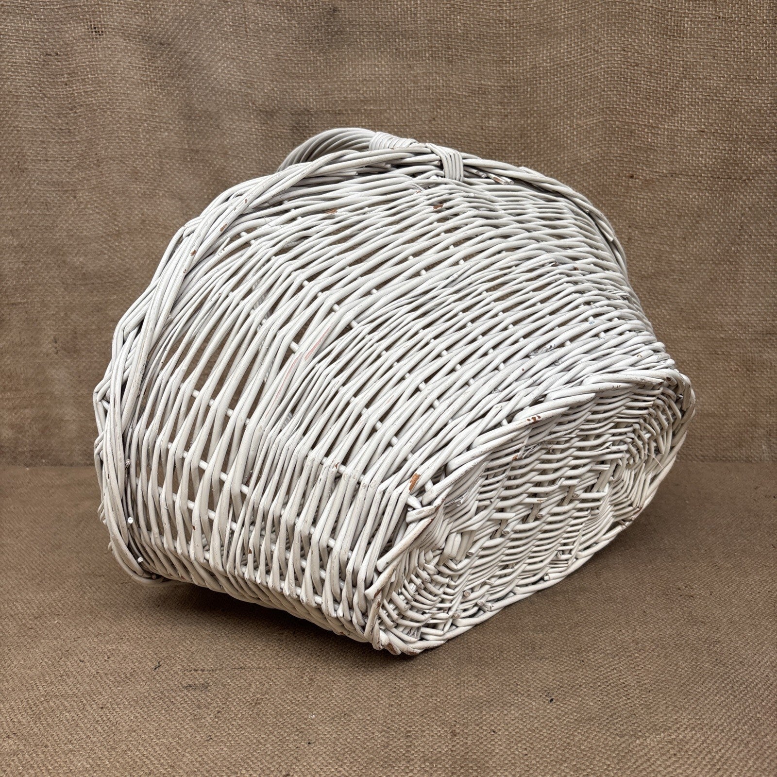 Vintage Wicker Flower Basket - Farmhouse - Cottage - Chippy White - Large