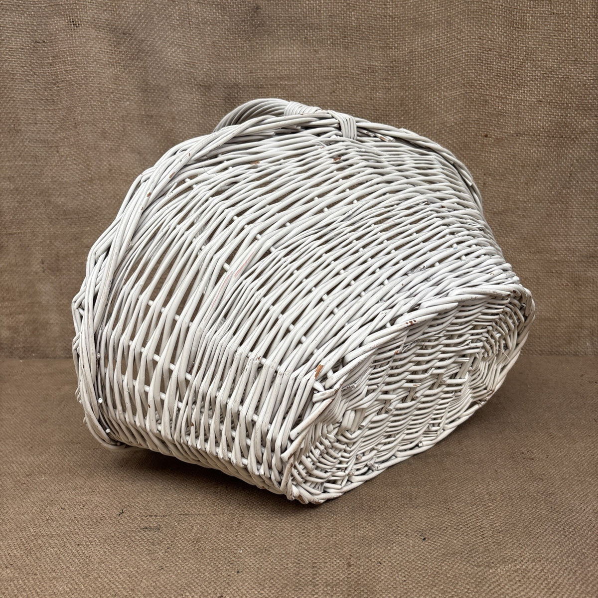 Vintage Wicker Flower Basket - Farmhouse - Cottage - Chippy White - Large