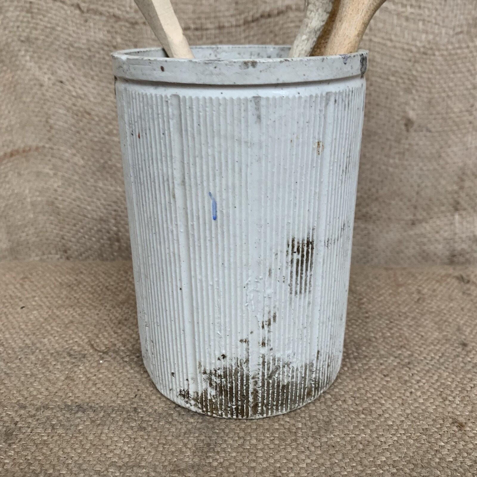 Stoneware Jar - Off White - Ribbed - Antique - Utensil Holder - Large