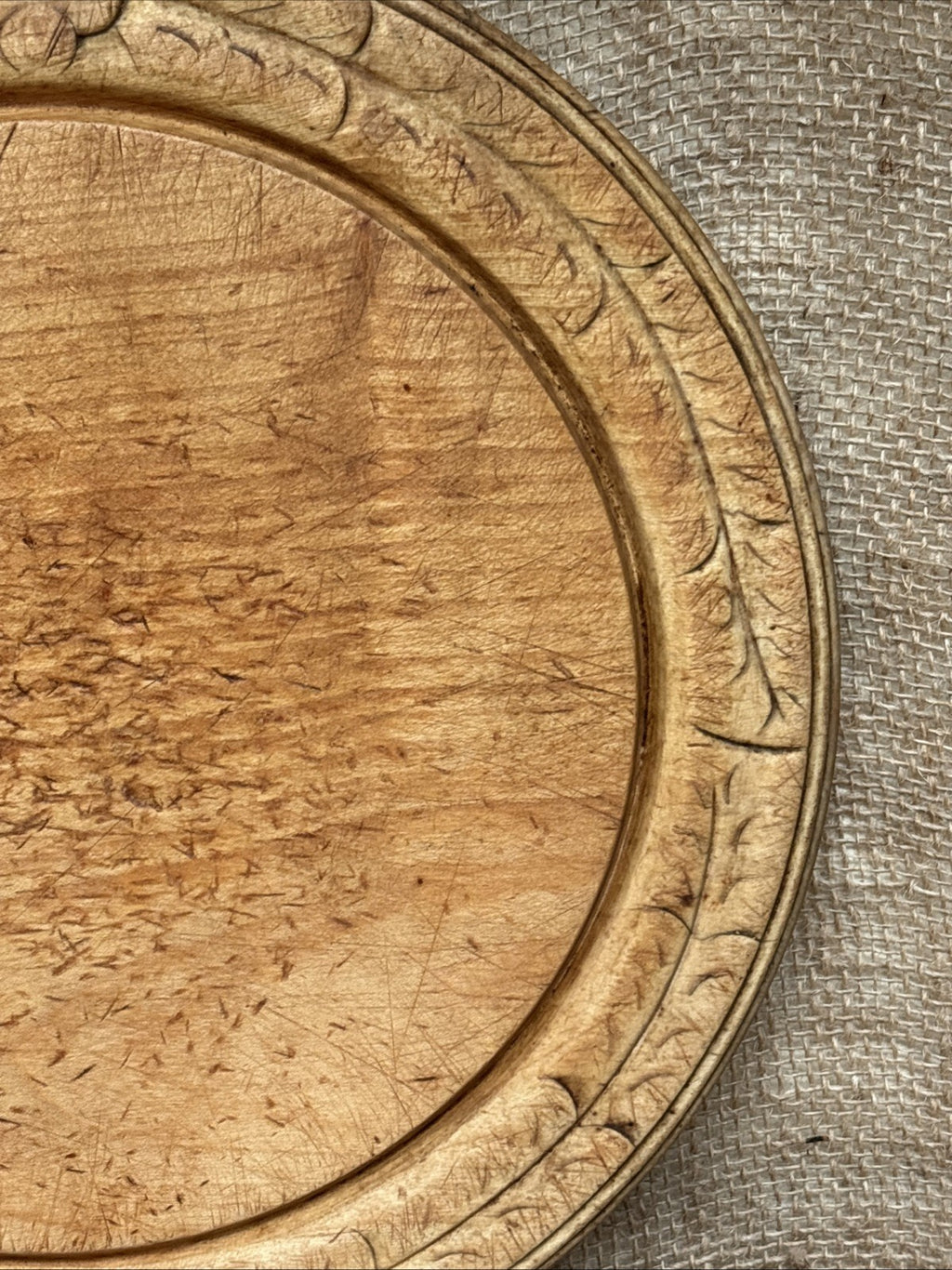Antique Carved Round Bread Board - English Kitchenalia - Farmhouse