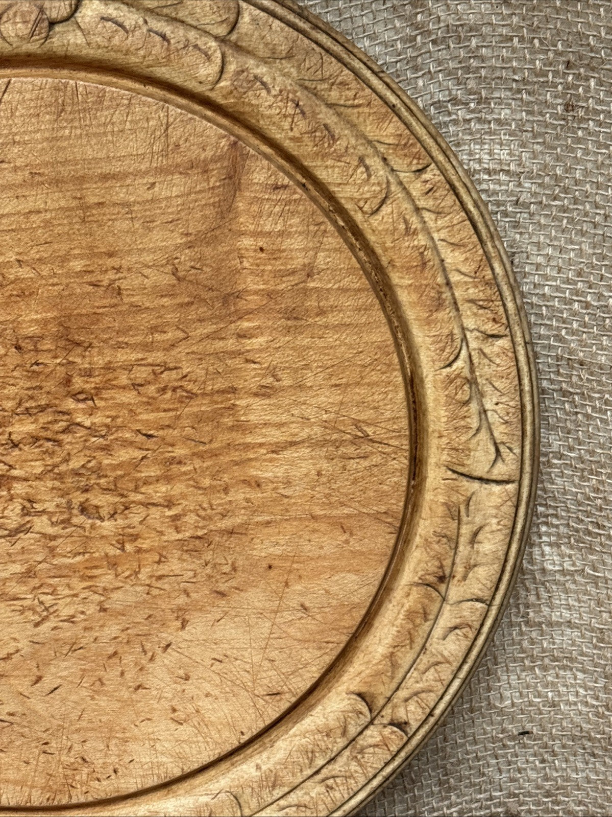 Antique Carved Round Bread Board - English Kitchenalia - Farmhouse