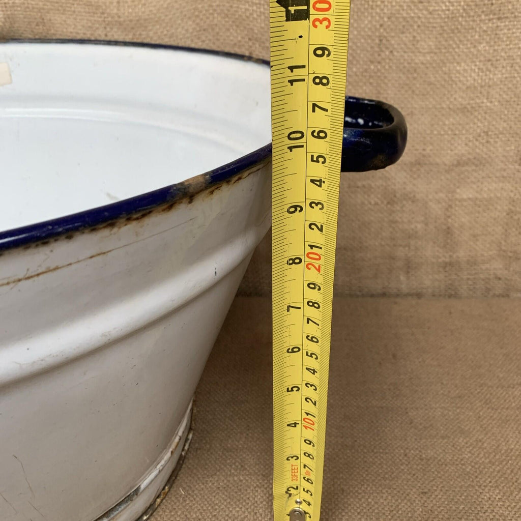 Vintage White Enamel Large Bath Planter With Handles - Farmhouse Cottage