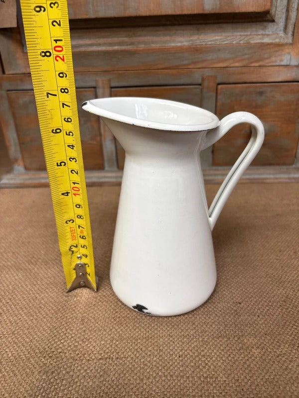 Enamel jug - small - vintage - off white - cottage - vase