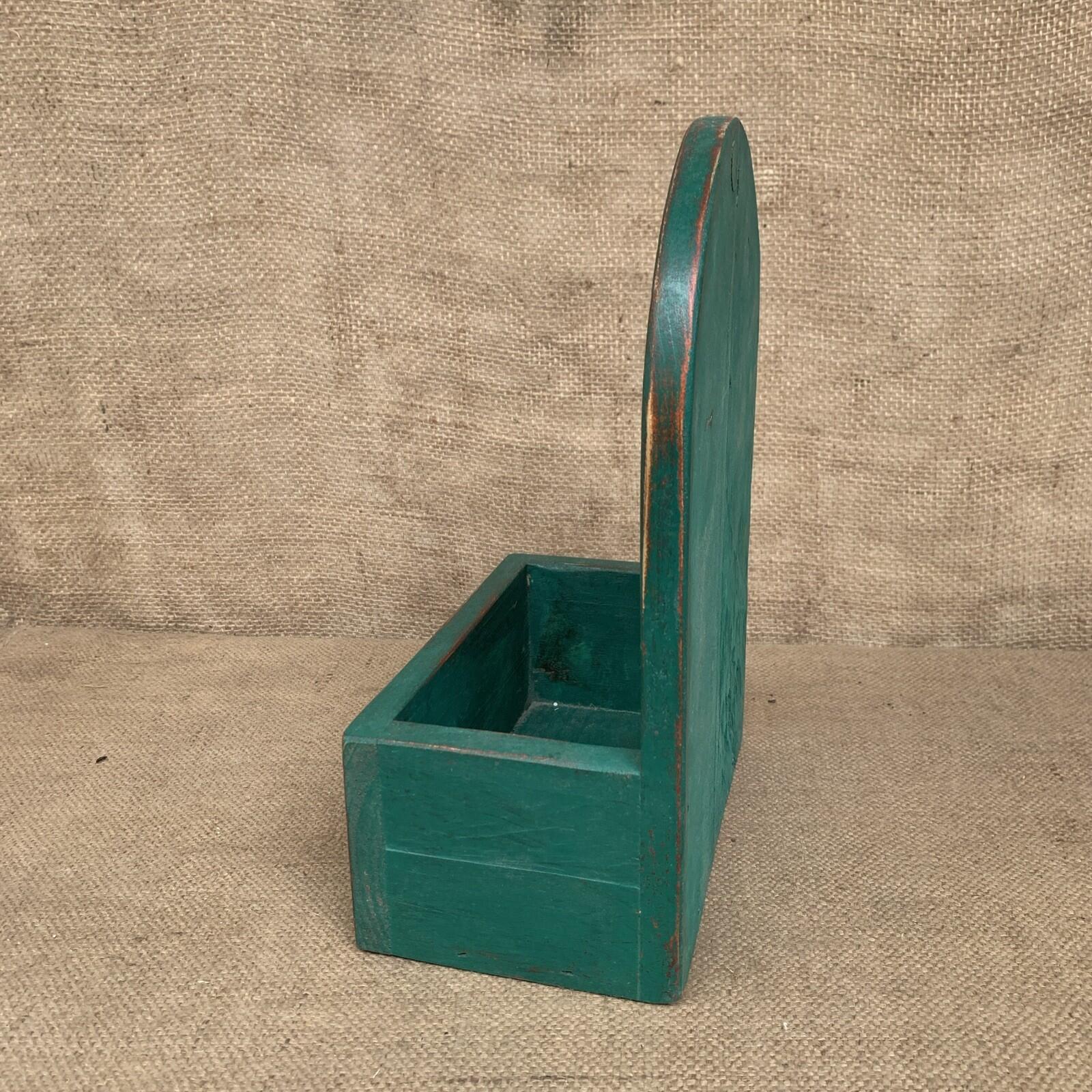 Rustic Wall Box - Worn Dark Green Painted Pine - Farmhouse - Cottage