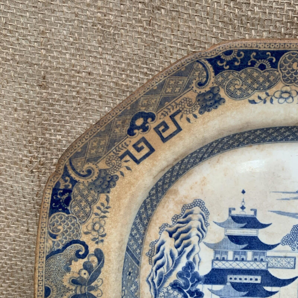 Antique Willow Pattern Stained Ironstone Plater / Farmhouse / Miles Mason