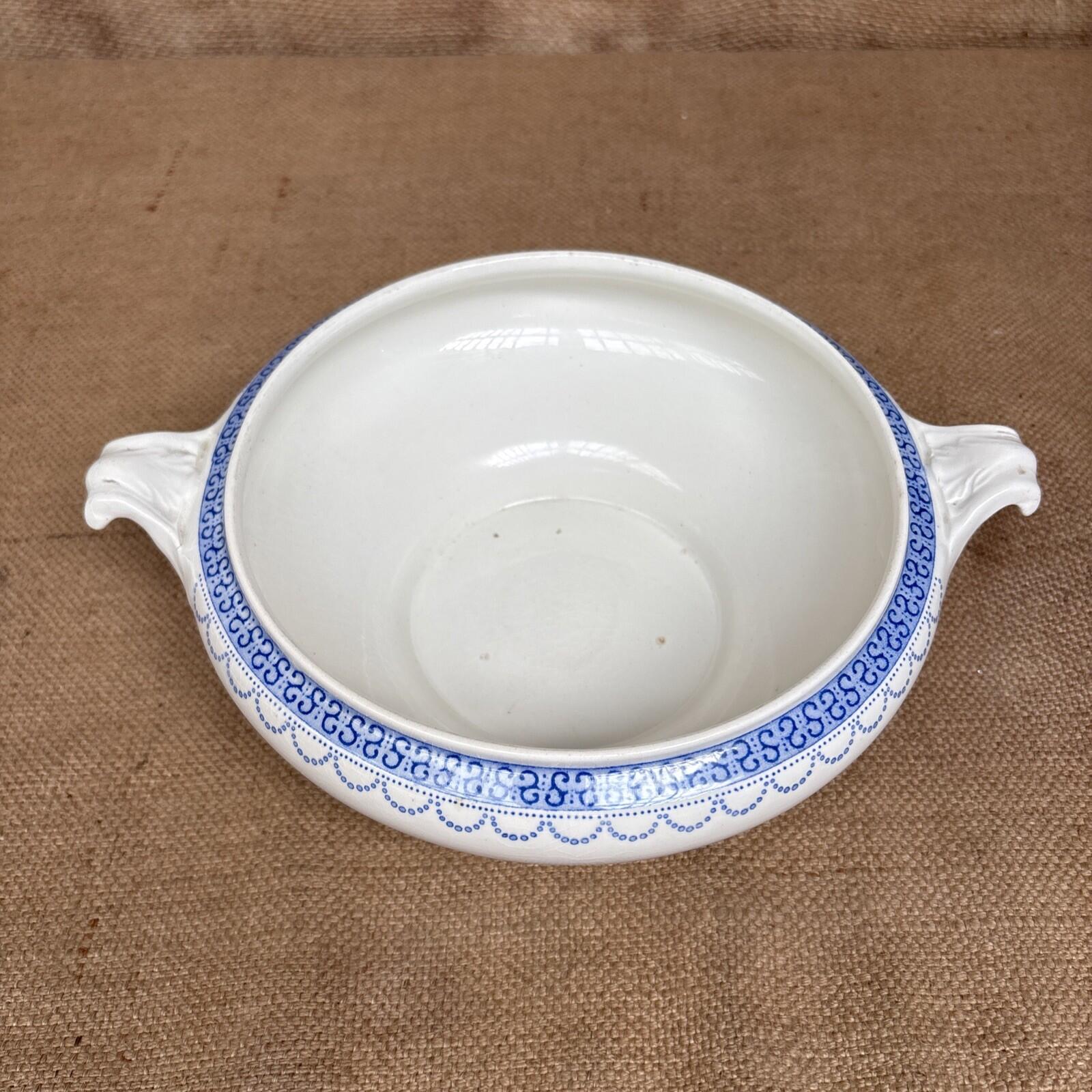 Antique Blue And White Tureen - No Lid - Farmhouse - Cottage - Bulb Bowl