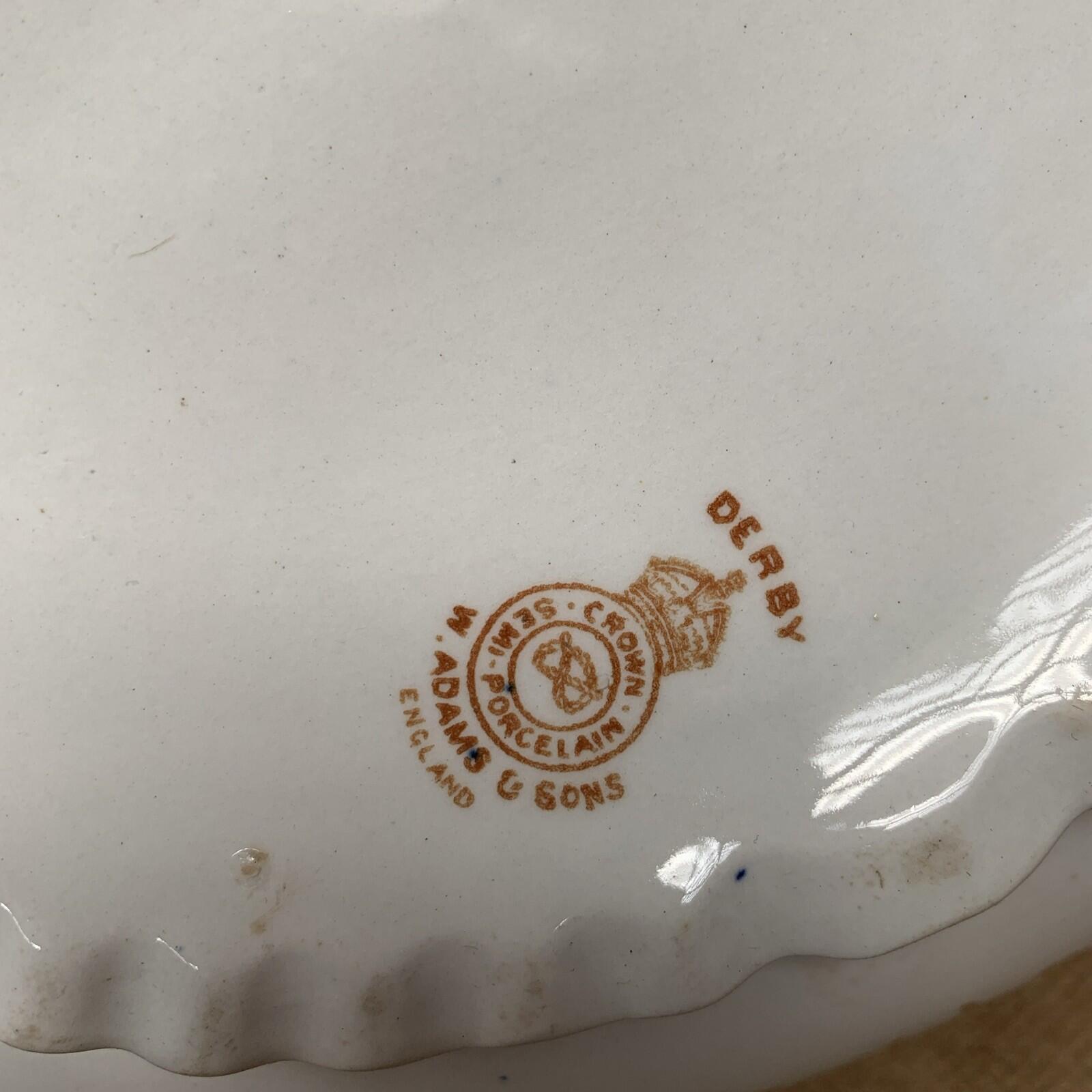 Antique W. Adams & Sons Crown Semi-Porcelain Derby Lidded Tureen