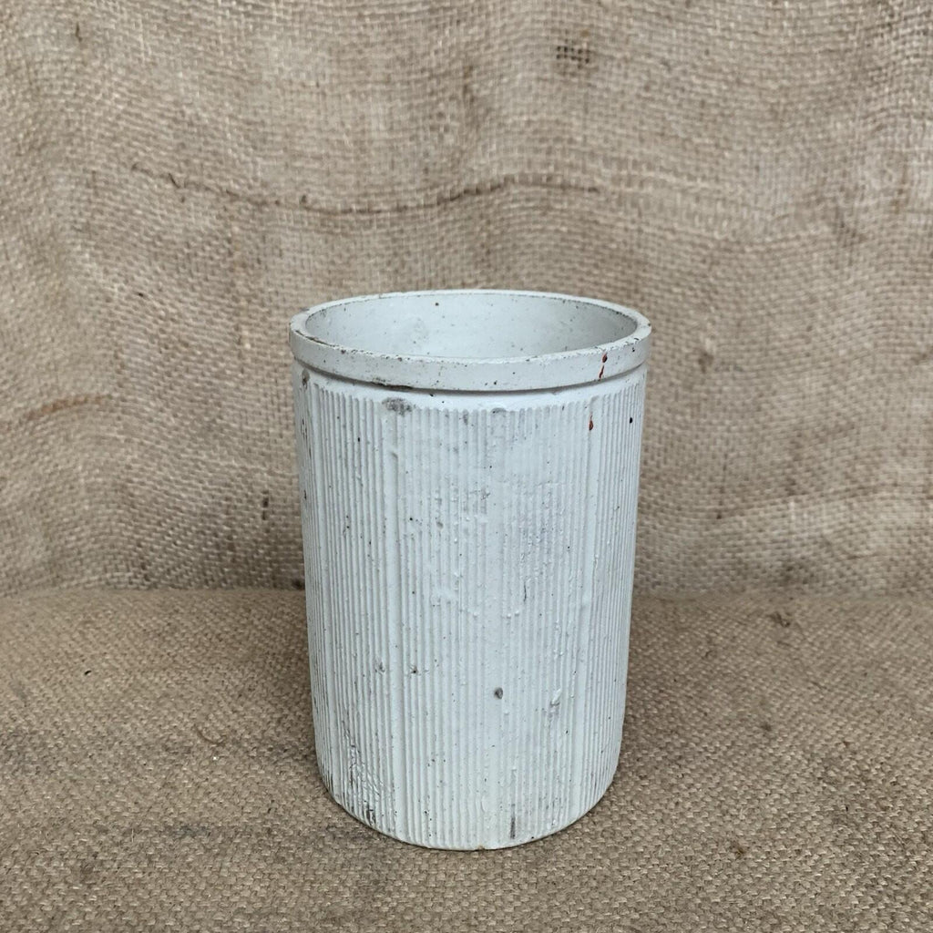 Stoneware Jar - Off White - Ribbed - Antique - Utensil Holder - Large