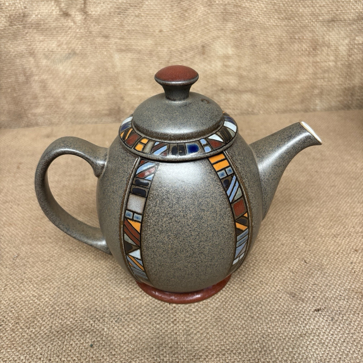 Denby Marrakesh Teapot 1 Litre. 2 Pints. Second. Grey/ Brown, Colourful Pattern