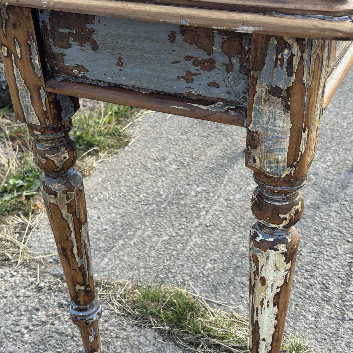 Antique Hallway Table With Worn Paint And Waxed Finish