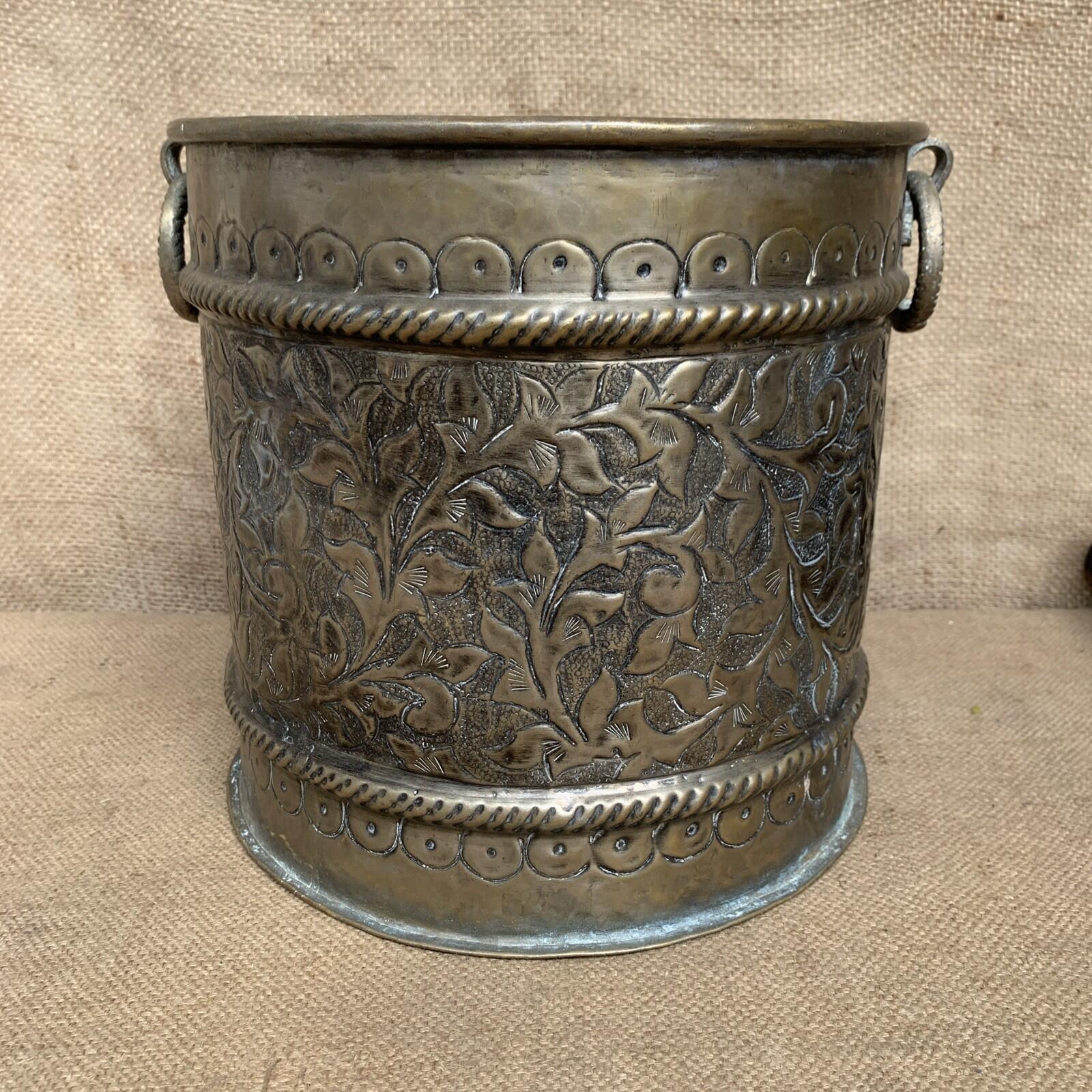 Antique Brass Planter With Handles - Urn - Jardiniere - Rustic - Art Nuevo