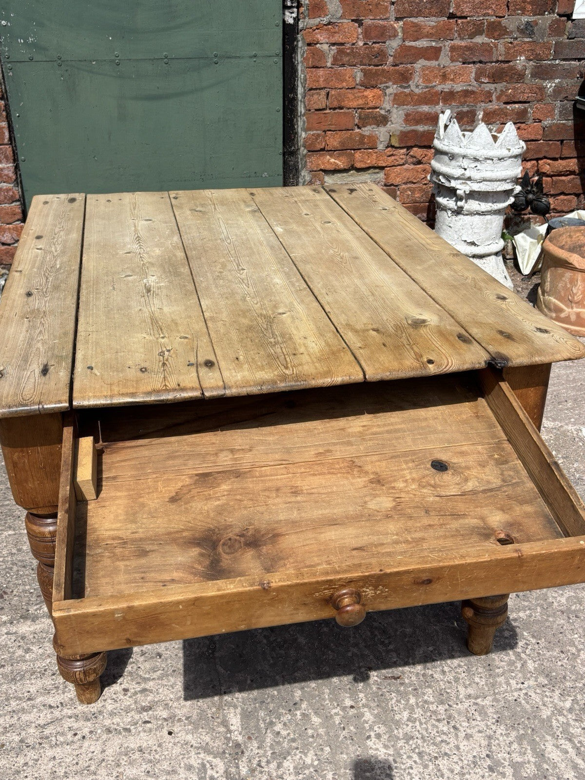 Antique Pine Kitchen Table With Drawer Farmhouse Cottage Rustic