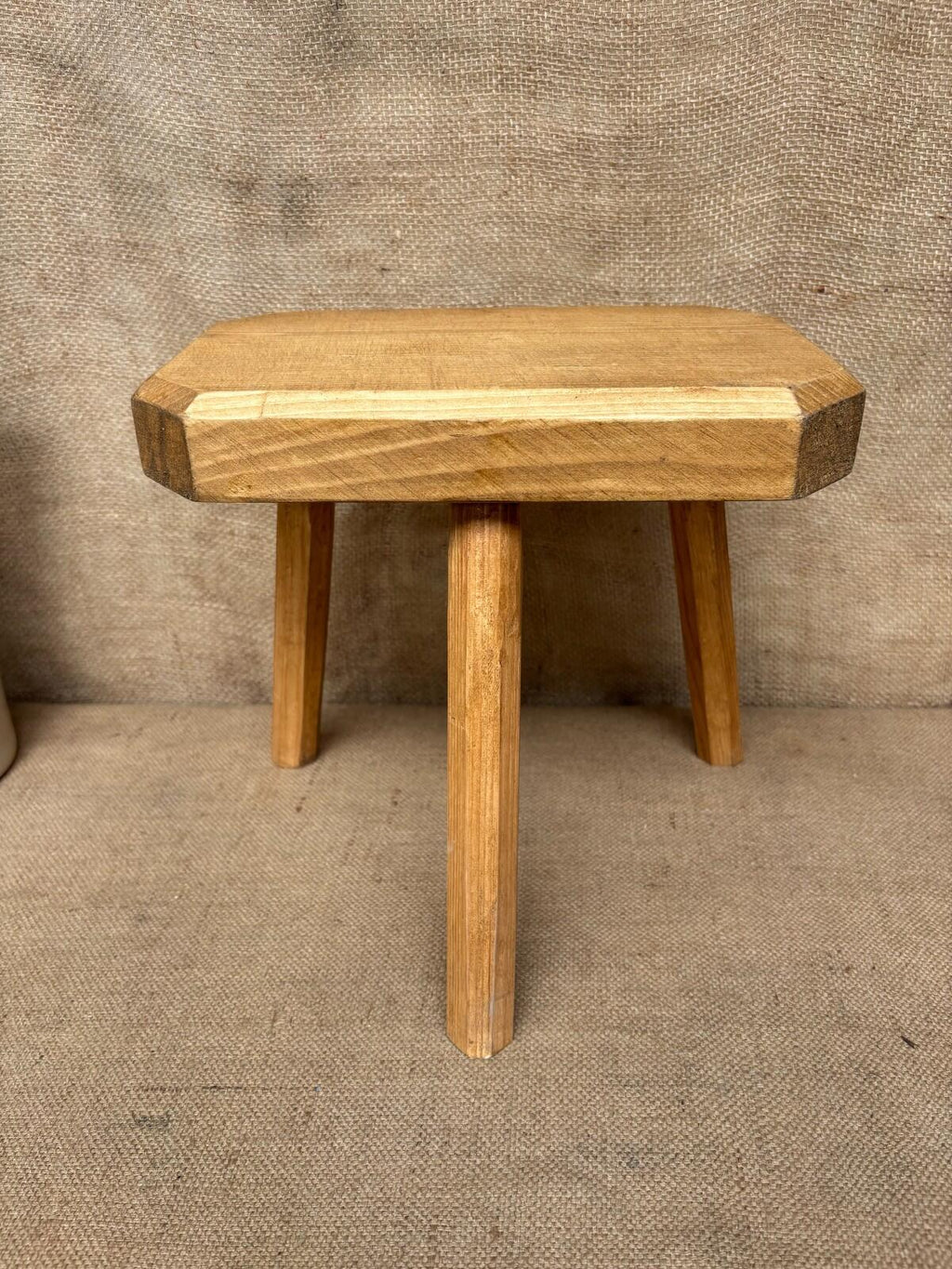 Waxed Pine Stool - Farmhouse - Cottage - Plant Stand - Milking Stool