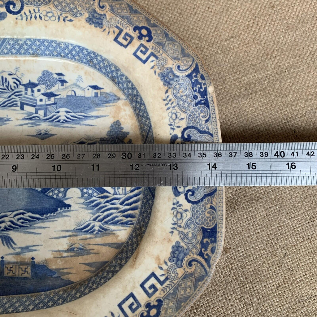 Antique Willow Pattern Stained Ironstone Plater / Farmhouse / Miles Mason