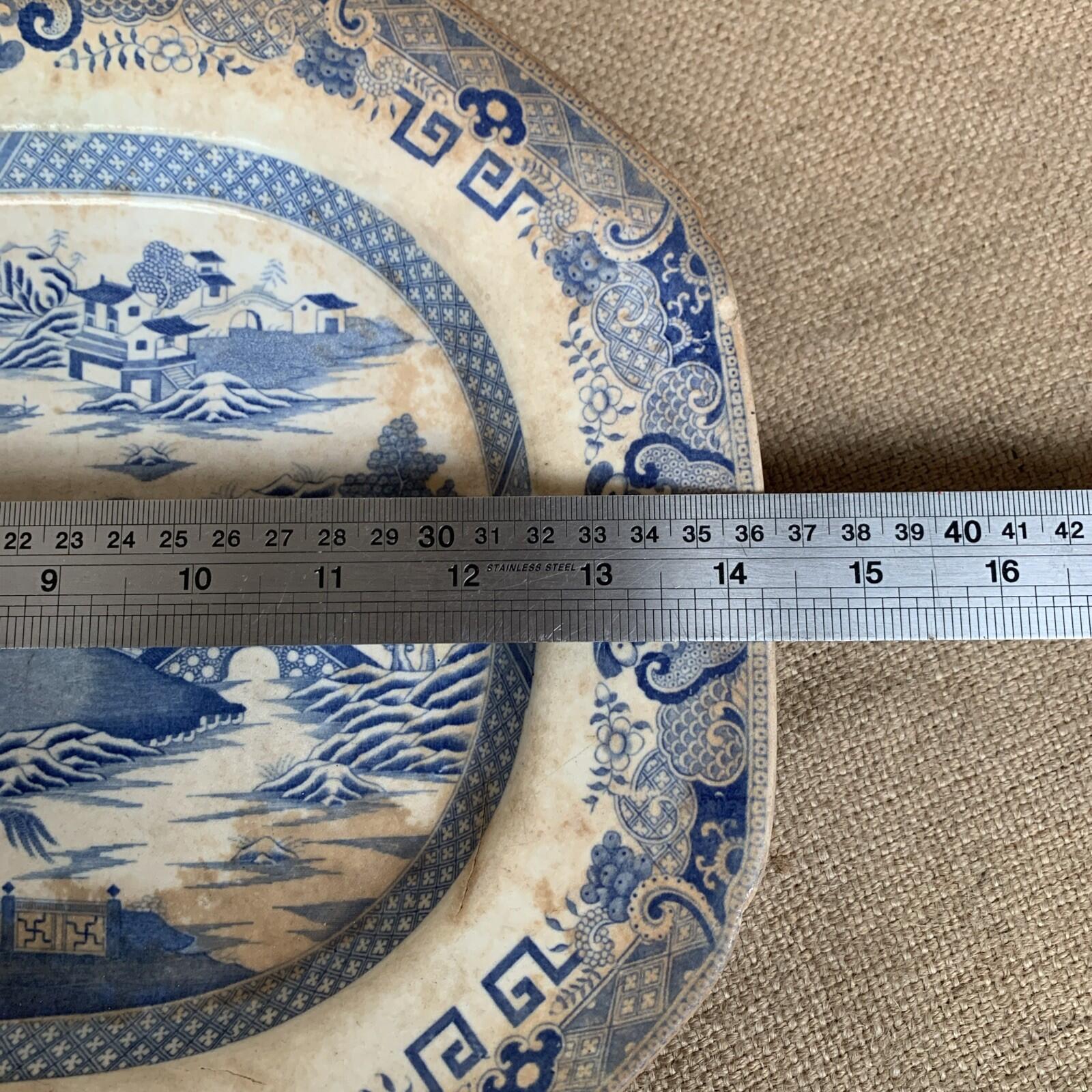 Antique Willow Pattern Stained Ironstone Plater / Farmhouse / Miles Mason