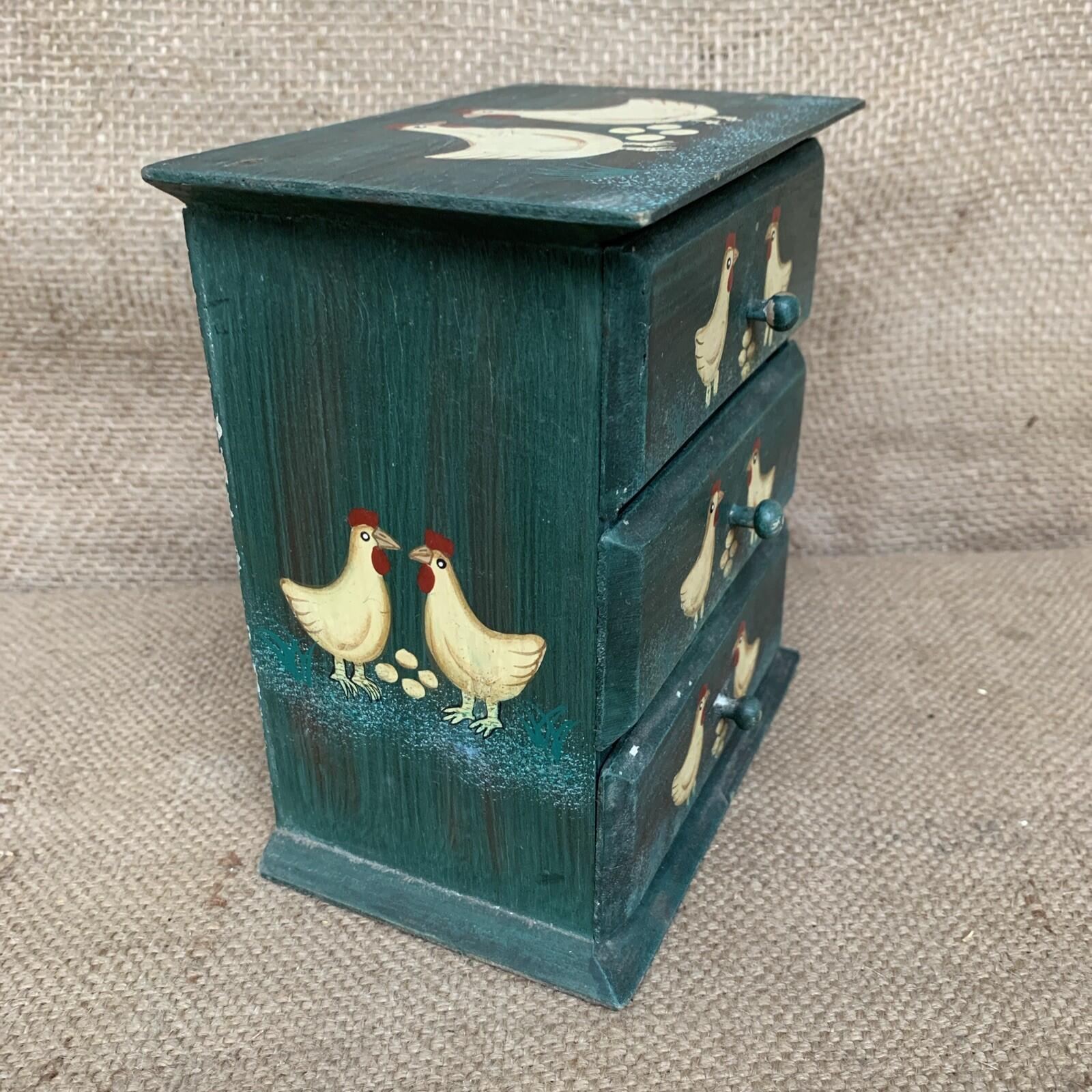 Hand Painted Small Drawers With Chickens - Farmhouse- Cottagecore
