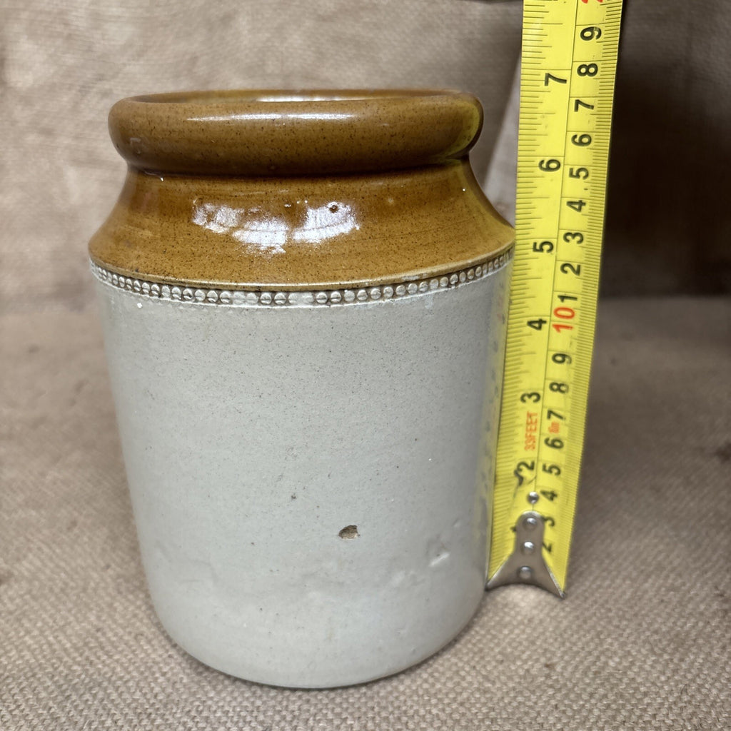 Vintage Stoneware Jar / Utensil Holder /  Two Tone Farmhouse Kitchen