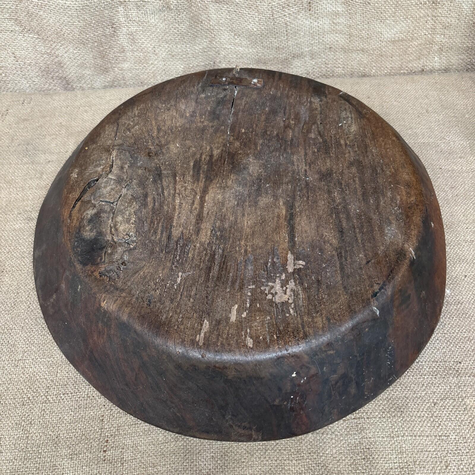 Antique Wooden Bowl - Farmhouse - Cottage - Old Repairs - Rustic