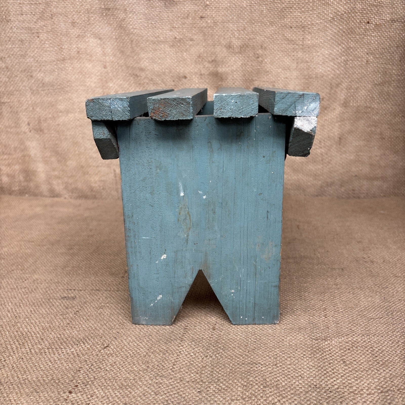 Vintage Stool - Rustic Blue Paint - Farmhouse - Cottage