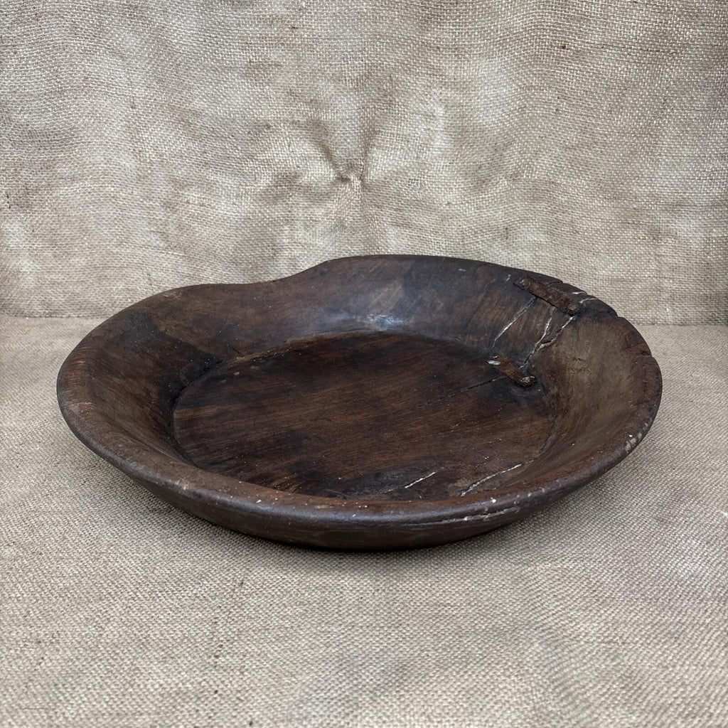 Antique Wooden Bowl - Farmhouse - Cottage - Old Repairs - Rustic
