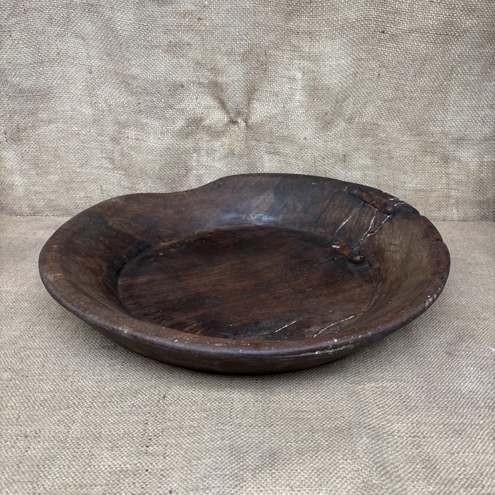 Antique Wooden Bowl - Farmhouse - Cottage - Old Repairs - Rustic