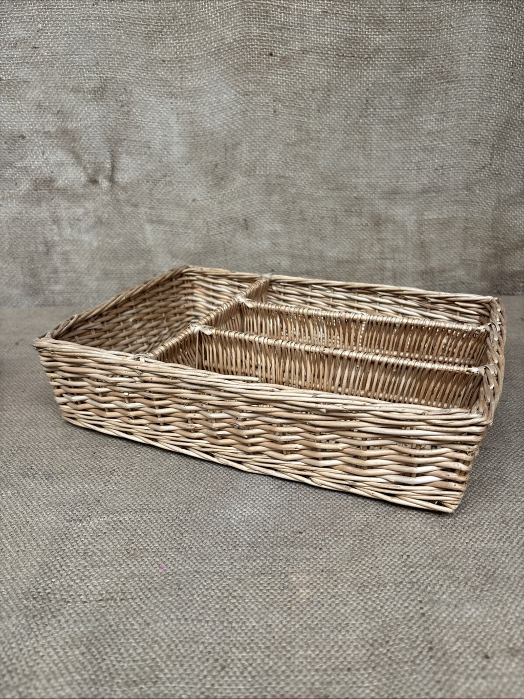 Vintage Cutlery Organiser - Wicker - Farmhouse